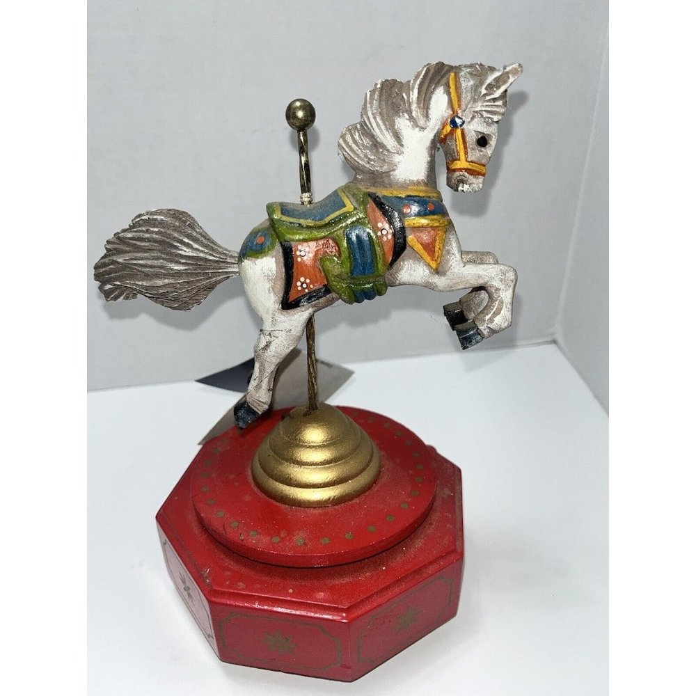 Vintage 1984 Carved Schmid CAROUSEL HORSE MUSIC BOX Dont Cry For Me Argentina - Picture 5 of 13